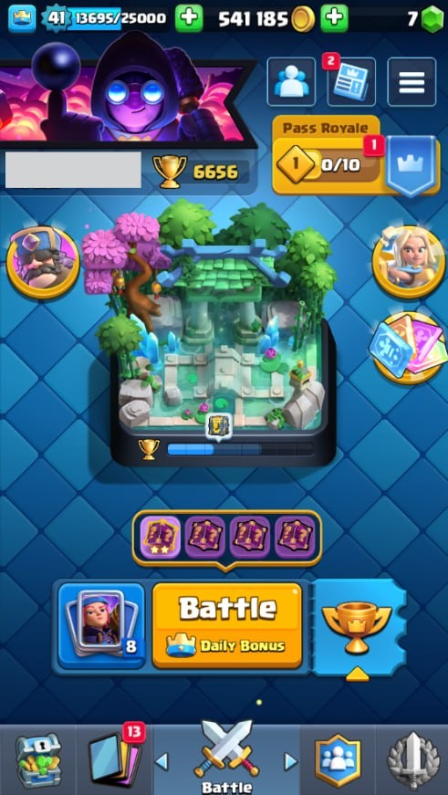 Clash Royale Account (IOS/Android) – Level 41 | Kings Tower 13 | 6656 Trophies | 115 Cards | 29 Emotes | 7 Gems | 541,000 Gold