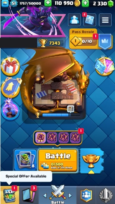 Clash Royale Account (IOS/Android) – Level 51 | Kings Tower 14 | 7343 Trophies | 114 Cards | 29 Emotes | 2330 Gems | 110,000 Gold