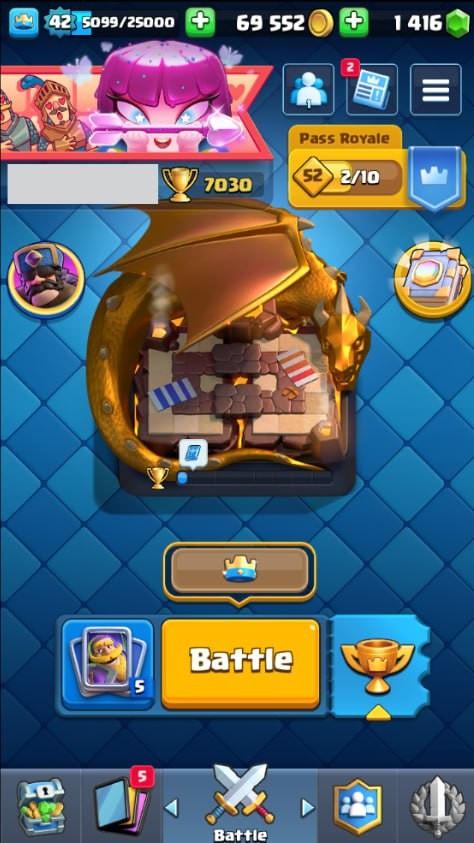 Clash Royale Account (IOS/Android) – Level 42 | Kings Tower 14 | 7030 Trophies | 114 Cards | 30 Emotes | 1416 Gems | 69,000 Gold