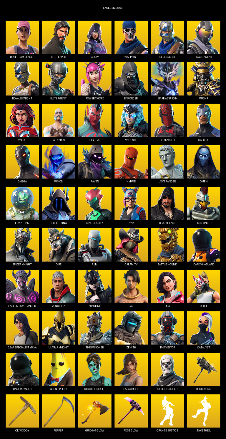 Fortnite Account ( PC / PLAYSTATION ) (The Reaper, Blue Squire, Royale Knight, Elite Agent, Omega, Gear Specialist Maya, Lara Croft, Rose Team Leader, Glow, Warpaint) (124 Skins)