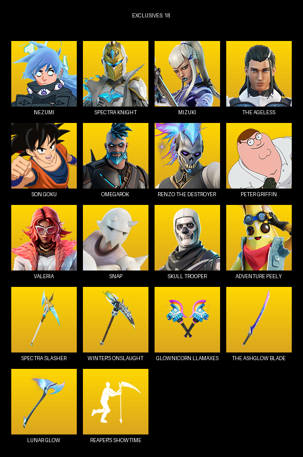 Fortnite Account ( PC ) (Nezumi, Spectra Knight, Mizuki, The Ageless, Son Goku, Omegarok, Peter Griffin, Valeria, Snap, Evie, Selene, Yulejacket, Vengeance Jones, Adira, Thunder, 212th Battalion Trooper, Massai, Lana Llane, Lewis Hamilton) (58 Skins)