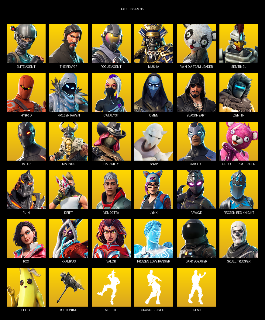 Fortnite Account ( PC ) (Elite Agent, The Reaper, Omega, Musha, P.A.N.D.A Team Leader, Sentinel, Hybrid, Frozen Raven, Catalyst, Omen, Blackheart, Zenith, Magnus, Calamity, Snap, Carbide, Ruin, Drift) (70 Skins) Fortnite Account ( PC ) (Elite Agent, The Reaper, Omega, Musha, P.A.N.D.A Team Leader, Sentinel, Hybrid, Frozen Raven, Catalyst, Omen, Blackheart, Zenith, Magnus, Calamity, Snap, Carbide, Ruin, Drift) (70 Skins)
