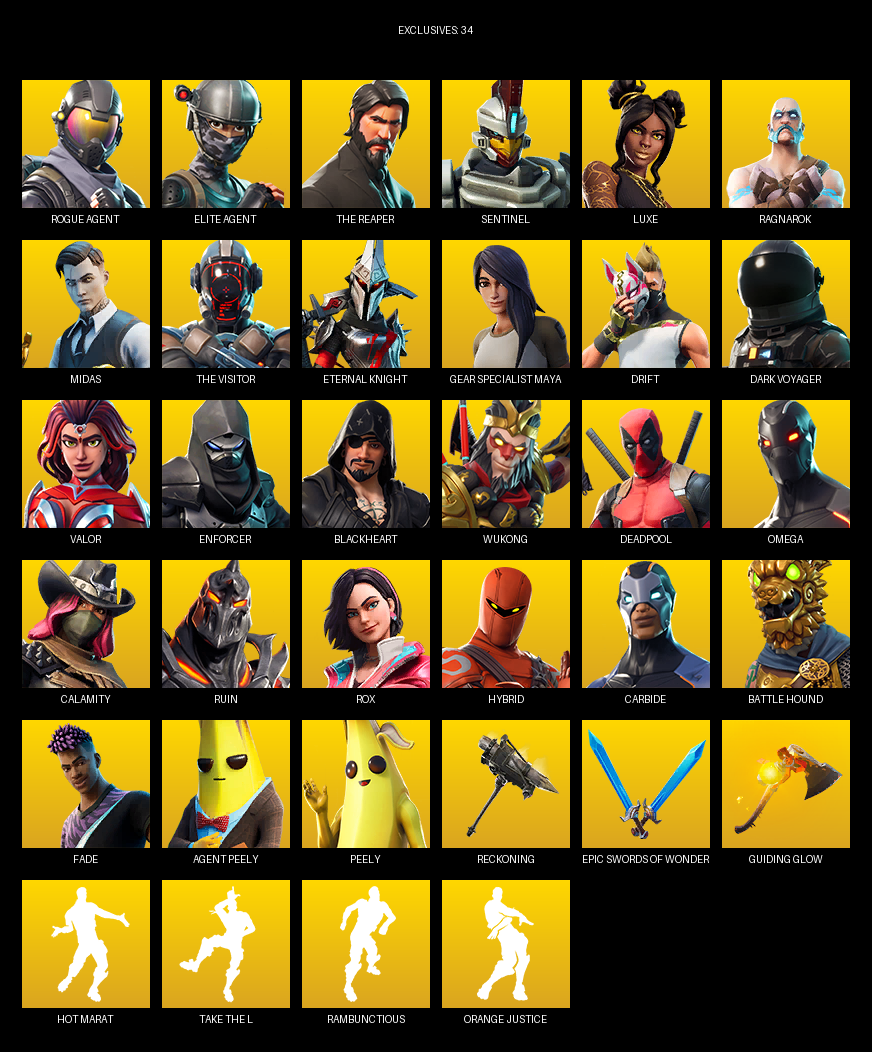 Fortnite Account ( PC / PLAYSTATION / XBOX ) (Elite Agent, The Reaper, Gear Specialist Maya, Omega, Sentinel, Luxe, Ragnarok, Midas, Eternal Knight, Drift, Dark Voyager, Valor, Enforcer, Blackheart, Wukong, Deadpool, Calamity, Ruin) (66 Skins)