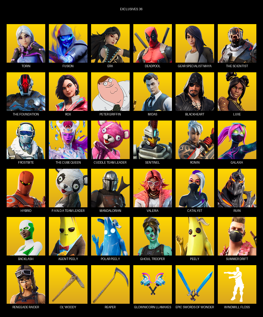 Fortnite Account ( PC ) (Gear Specialist Maya, Renegade Raider, Torin, Fusion, Era, Deadpool, The Scientist, Rox, Peter Griffin, Midas, Blackheart, Luxe, Frostbite, Cuddle Team Leader, Sentinel, Ronin, Galaxia, Hybrid) (175 Skins) Fortnite Account ( PC ) (Gear Specialist Maya, Renegade Raider, Torin, Fusion, Era, Deadpool, The Scientist, Rox, Peter Griffin, Midas, Blackheart, Luxe, Frostbite, Cuddle Team Leader, Sentinel, Ronin, Galaxia, Hybrid) (175 Skins)