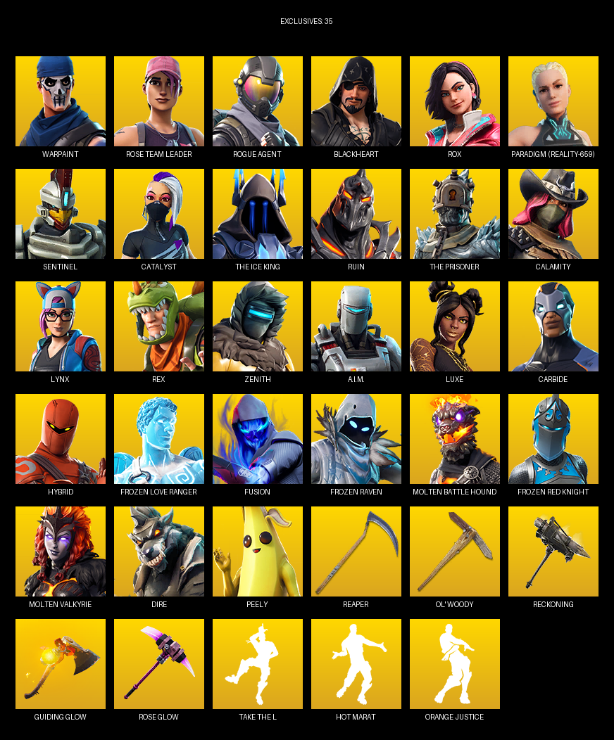 Fortnite Account ( PC / PLAYSTATION ) (Warpaint, Rose Team Leader, Rogue Agent, Blackheart, Rox, Paradigm (Reality-659), Sentinel, Catalyst, The Ice King, Ruin, Calamity, Lynx, Rex, Zenith, A.I.M., Luxe, Carbide, Hybrid, Frozen Love Ranger) (76 Skins)