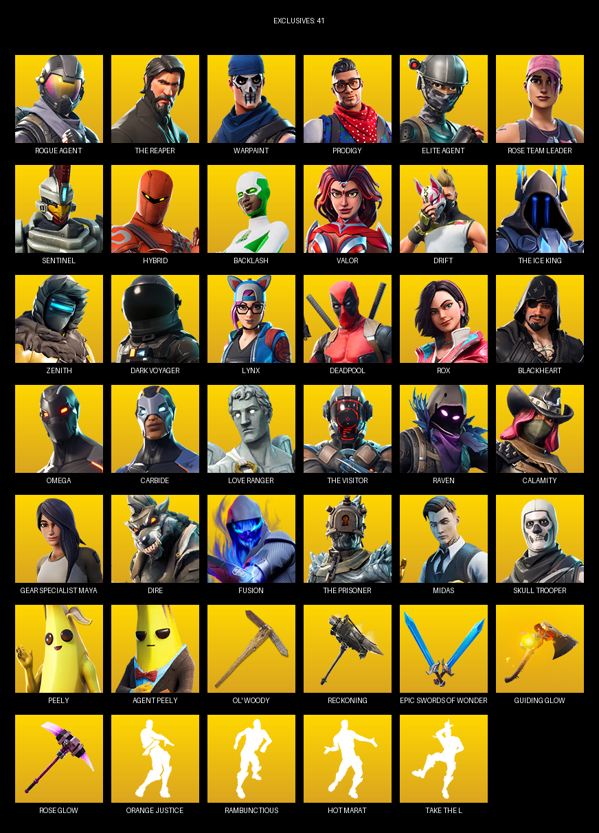 Fortnite Account ( PC ) (The Reaper, Elite Agent, Omega, Gear Specialist Maya, Warpaint, Prodigy, Rose Team Leader, Sentinel, Zenith, Drift, Lynx, Deadpool, Rox, Blackheart) (69 Skins)