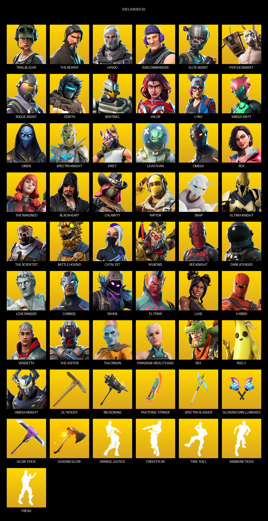 Fortnite Account ( PC ) (The Reaper, Elite Agent, Omega, Trailblazer, Havoc, Sub Commander, Psycho Bandit, Zenith, Sentinel, Valor, Lynx, Singularity, Omen, Spectra Knight, Drift, Leviathan, Rox, Blackheart) (146 Skins)