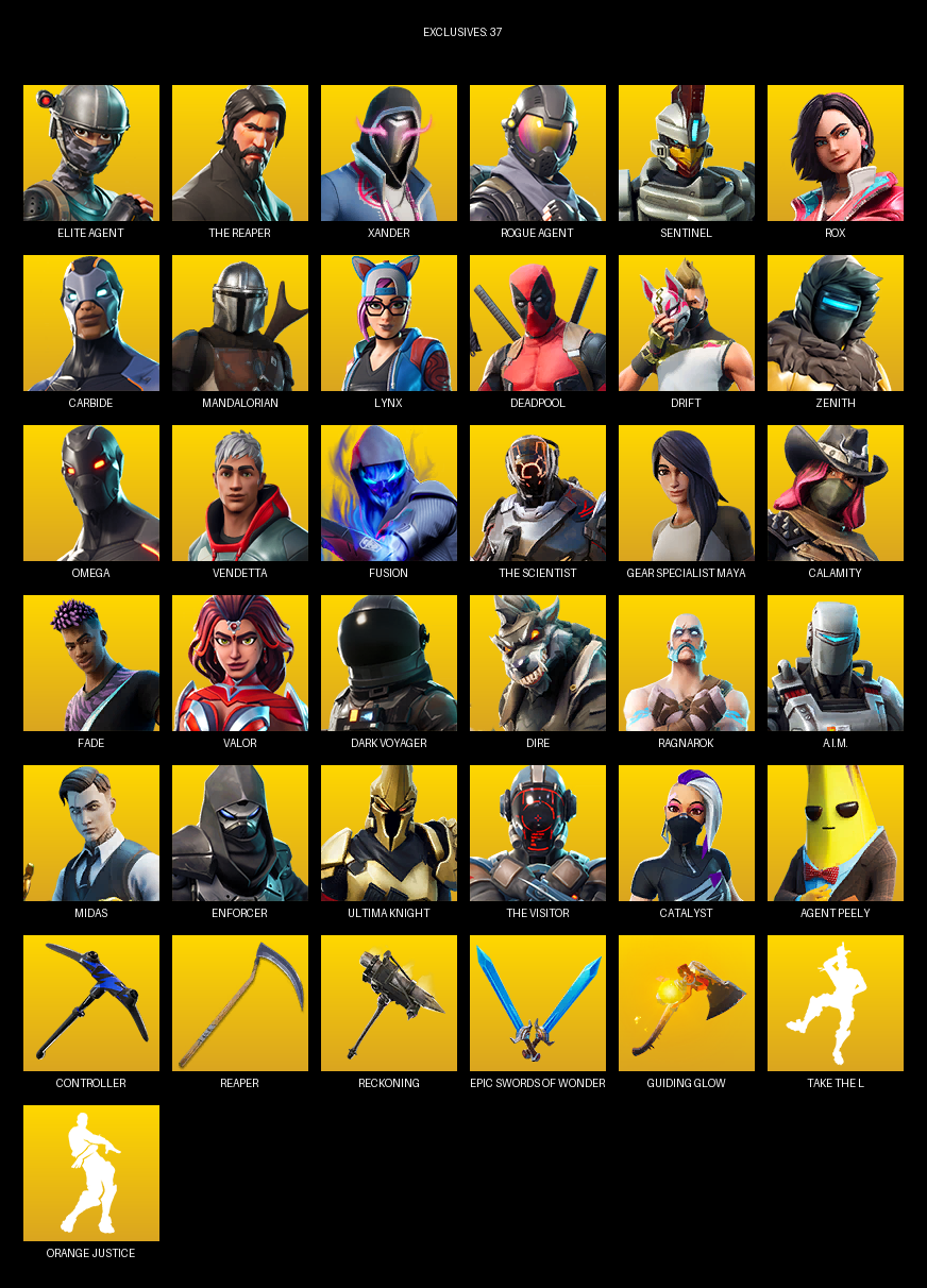 Fortnite Account ( PC ) (Elite Agent, The Reaper, Omega, Gear Specialist Maya, Xander, Sentinel, Rox, Carbide, Mandalorian, Lynx, Deadpool, Drift, Zenith, Vendetta, Fusion, Calamity, Fade, Valor) (113 Skins) Fortnite Account ( PC ) (Elite Agent, The Reaper, Omega, Gear Specialist Maya, Xander, Sentinel, Rox, Carbide, Mandalorian, Lynx, Deadpool, Drift, Zenith, Vendetta, Fusion, Calamity, Fade, Valor) (113 Skins)