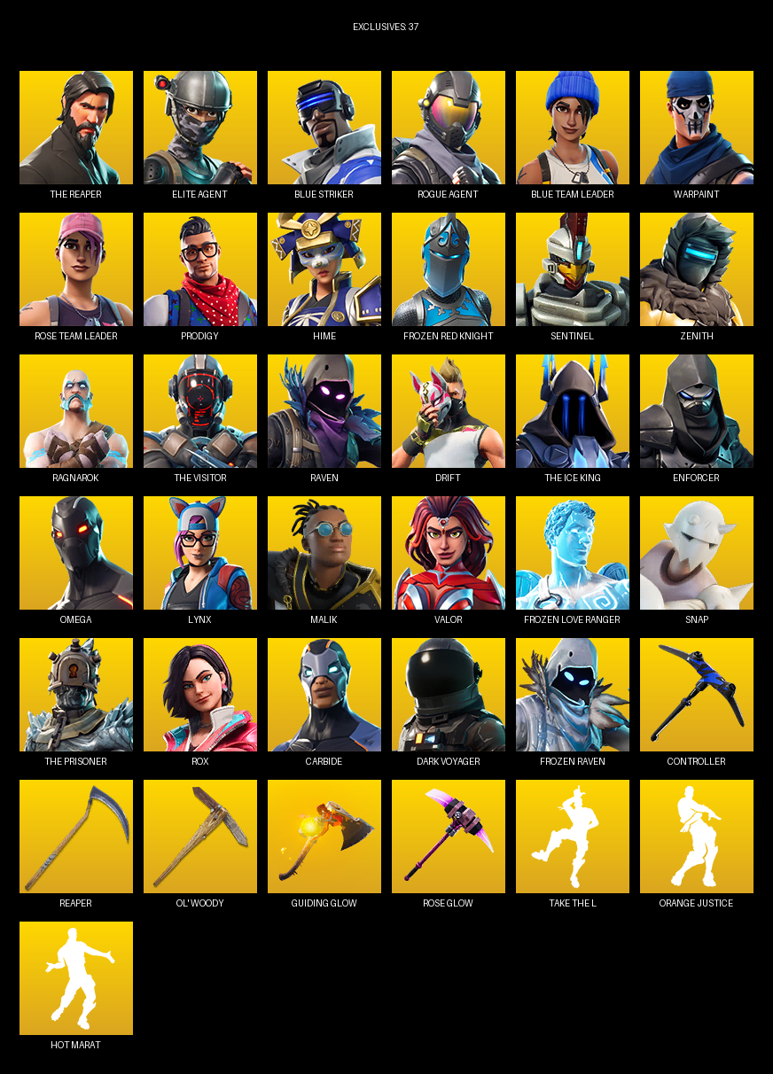 Fortnite Account ( PC ) (The Reaper, Elite Agent, Omega, Blue Striker, Warpaint, Rose Team Leader, Prodigy, Hime, Frozen Red Knight, Sentinel, Zenith, Ragnarok, Raven, Drift, Enforcer, Lynx) (62 Skins)