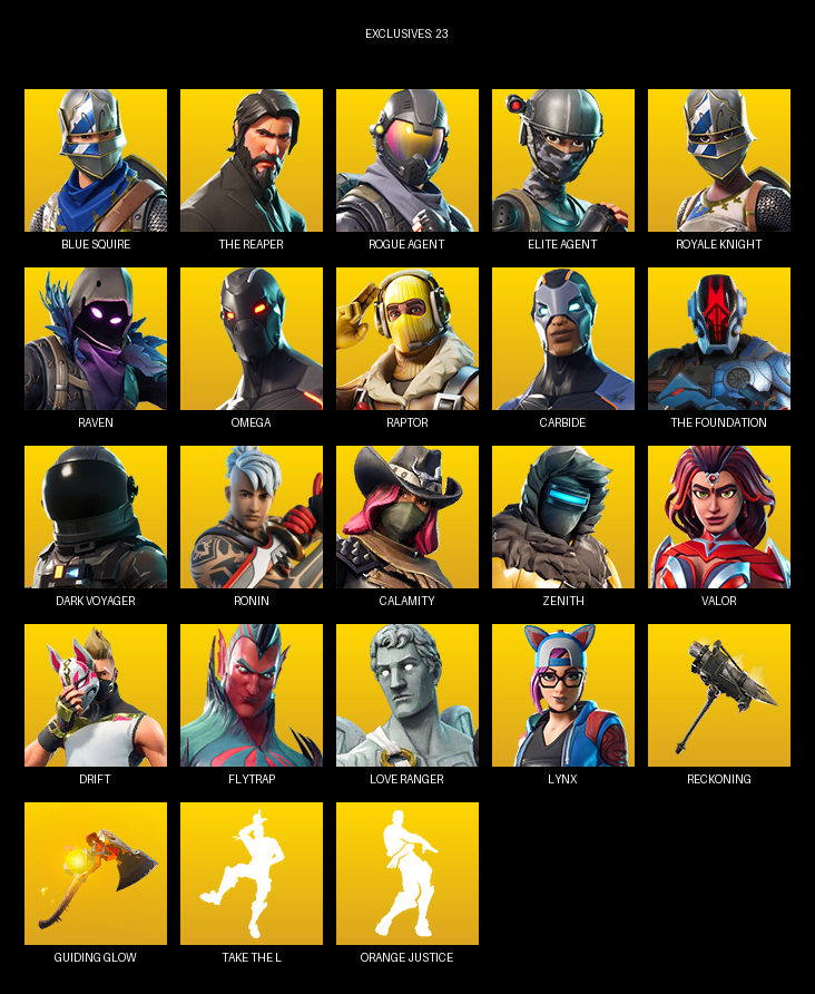 Fortnite Account ( PC ) (Blue Squire, The Reaper, Elite Agent, Royale Knight, Omega, Raven, Raptor, Carbide, Dark Voyager, Ronin, Calamity, Zenith, Valor, Drift, Flytrap, Love Ranger, Lynx, Battlehawk) (60 Skins) Fortnite Account ( PC ) (Blue Squire, The Reaper, Elite Agent, Royale Knight, Omega, Raven, Raptor, Carbide, Dark Voyager, Ronin, Calamity, Zenith, Valor, Drift, Flytrap, Love Ranger, Lynx, Battlehawk) (60 Skins)