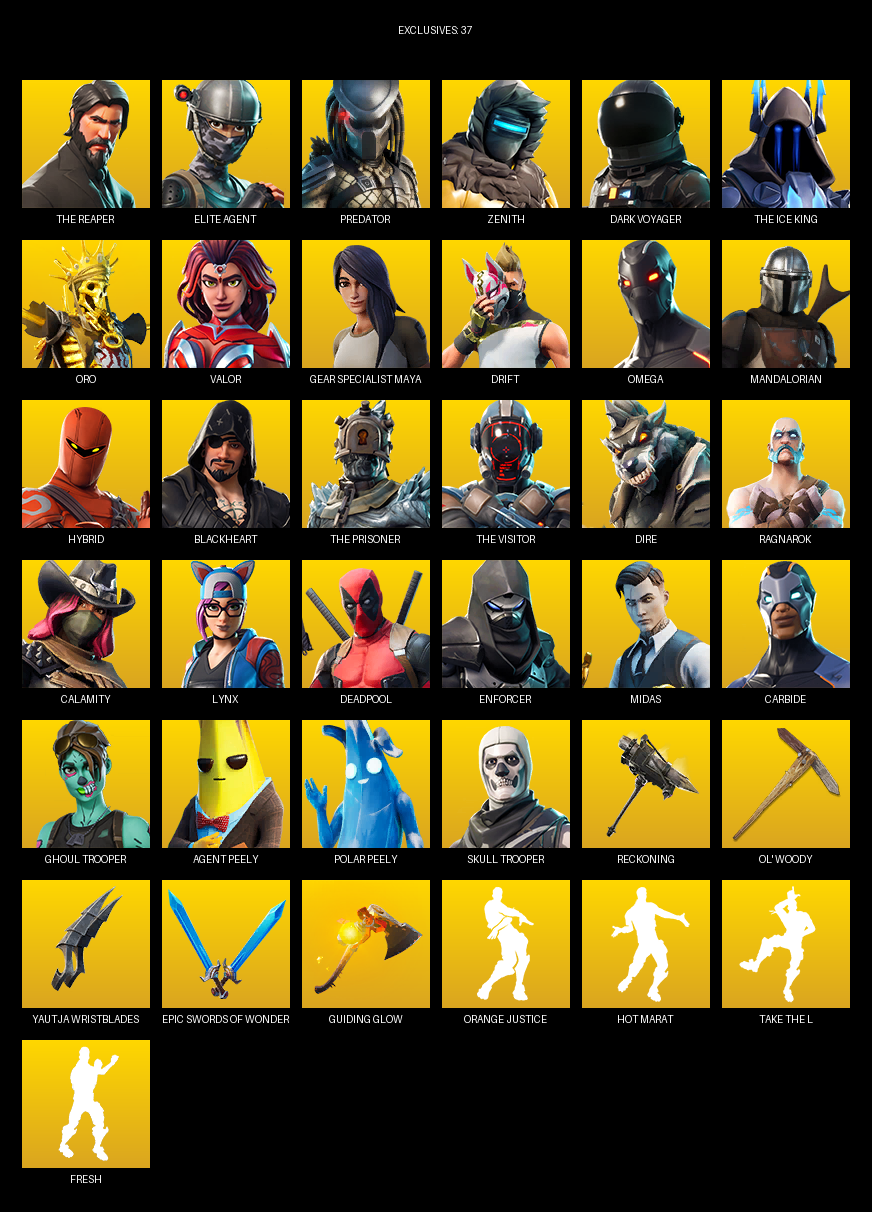 Fortnite Account ( PC / PLAYSTATION ) (The Reaper, Elite Agent, Gear Specialist Maya, Omega, Predator, Zenith, Dark Voyager, Oro, Valor, Drift, Mandalorian, Hybrid, Blackheart, Dire, Ragnarok, Calamity, Lynx) (84 Skins)