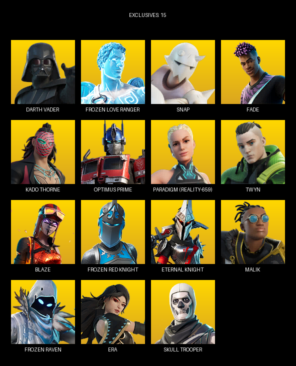 Fortnite Account ( PC ) (Darth Vader, Frozen Love Ranger, Snap, Fade, Kado Thorne, Optimus Prime, Paradigm (Reality-659), Twyn, Blaze, Eternal Knight, Malik, Era, Trailblazer Tai, Piper Pace, Indiana Jones, Khaby Lame, Lorenzo, The Herald) (86 Skins) Fortnite Account ( PC ) (Darth Vader, Frozen Love Ranger, Snap, Fade, Kado Thorne, Optimus Prime, Paradigm (Reality-659), Twyn, Blaze, Eternal Knight, Malik, Era, Trailblazer Tai, Piper Pace, Indiana Jones, Khaby Lame, Lorenzo, The Herald) (86 Skins)