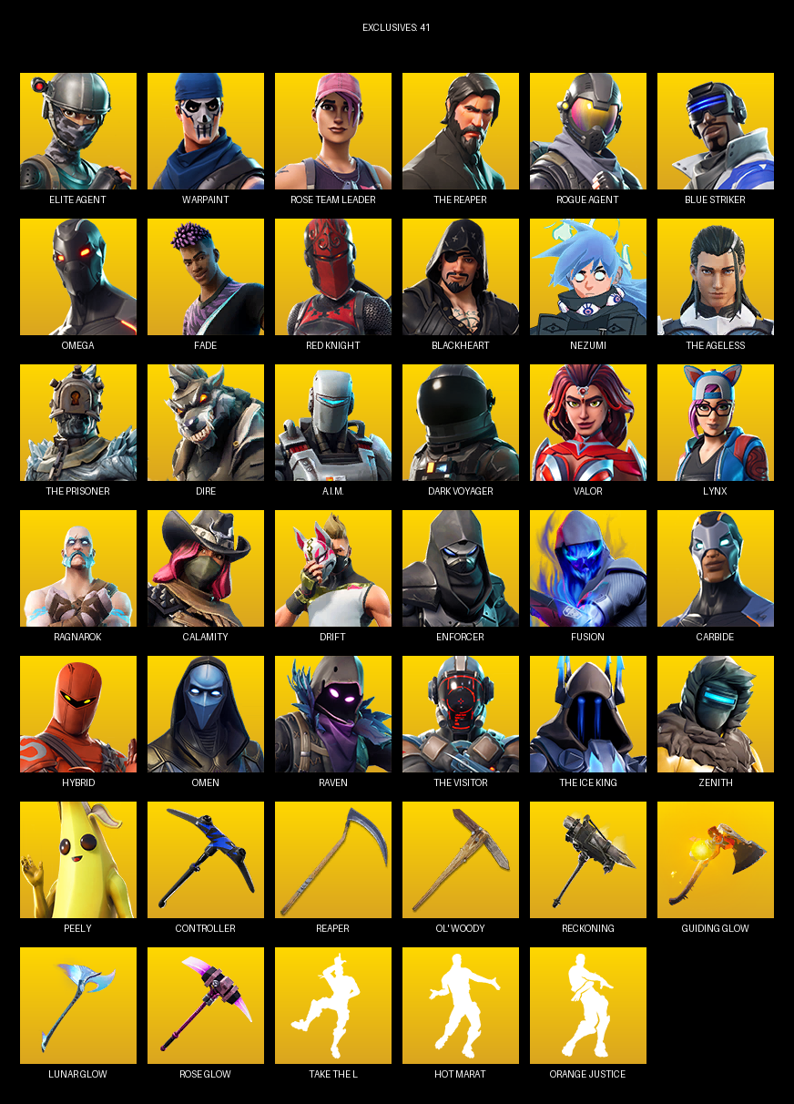Fortnite Account ( PC ) (Elite Agent, The Reaper, Omega, Warpaint, Rose Team Leader, Blue Striker, Fade, Red Knight, Blackheart, Nezumi, Dire, A.I.M., Dark Voyager, Valor, Lynx, Ragnarok, Calamity) (82 Skins) Fortnite Account ( PC ) (Elite Agent, The Reaper, Omega, Warpaint, Rose Team Leader, Blue Striker, Fade, Red Knight, Blackheart, Nezumi, Dire, A.I.M., Dark Voyager, Valor, Lynx, Ragnarok, Calamity) (82 Skins)