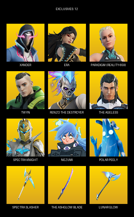 Fortnite Account ( PC ) (Xander, Era, Paradigm (Reality-659), Twyn, Renzo the Destroyer, Spectra Knight, Nezumi, Mae, Bytes, Dusty, Renegade Lynx, Massai, Piper Pace, Lennox Rose, Trace, Spider-Gwen, Helsie, Imani, Fish Thicc) (49 Skins)