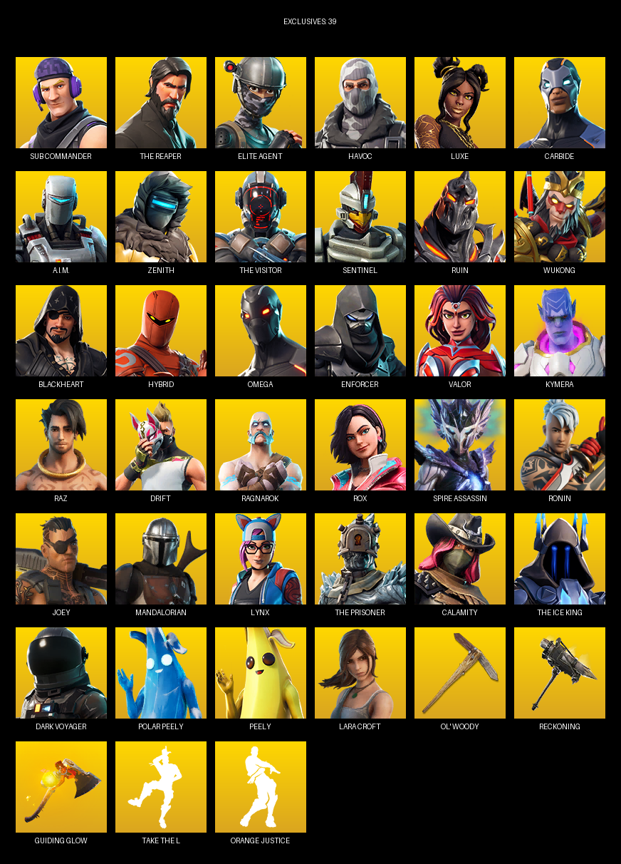 Fortnite Account ( PC ) (The Reaper, Elite Agent, Omega, Lara Croft, Sub Commander, Havoc, Luxe, Carbide, A.I.M., Zenith, Sentinel, Ruin, Wukong, Blackheart, Hybrid, Enforcer, Valor, Kymera, Raz) (96 Skins)