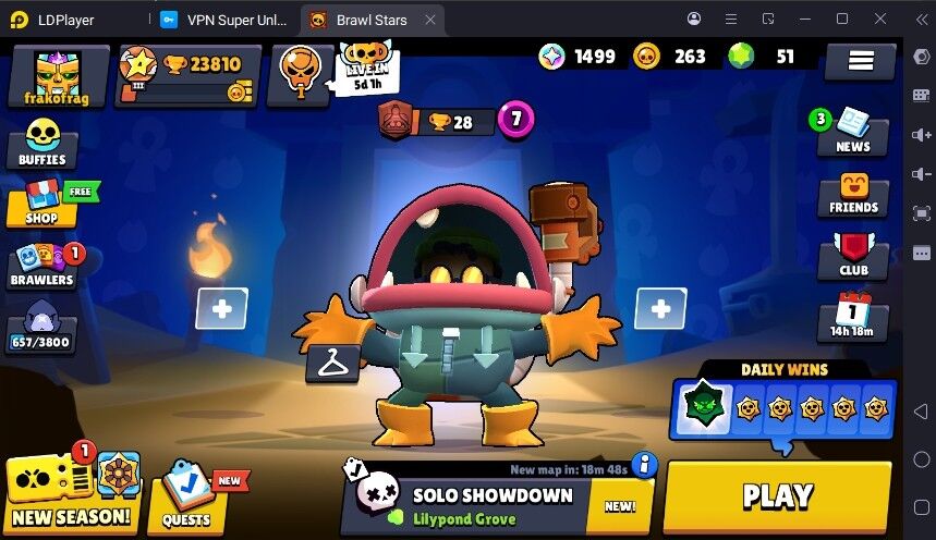 64 SKINS 🔥 0 HYPERCHARGE 🔥 23.810 TROPHIES 🔥0 BUFFIES 💜 57 BRAWLERS 💜 0 PRESTIGE 💜 4 MAX BRAWLERS 🔥20K