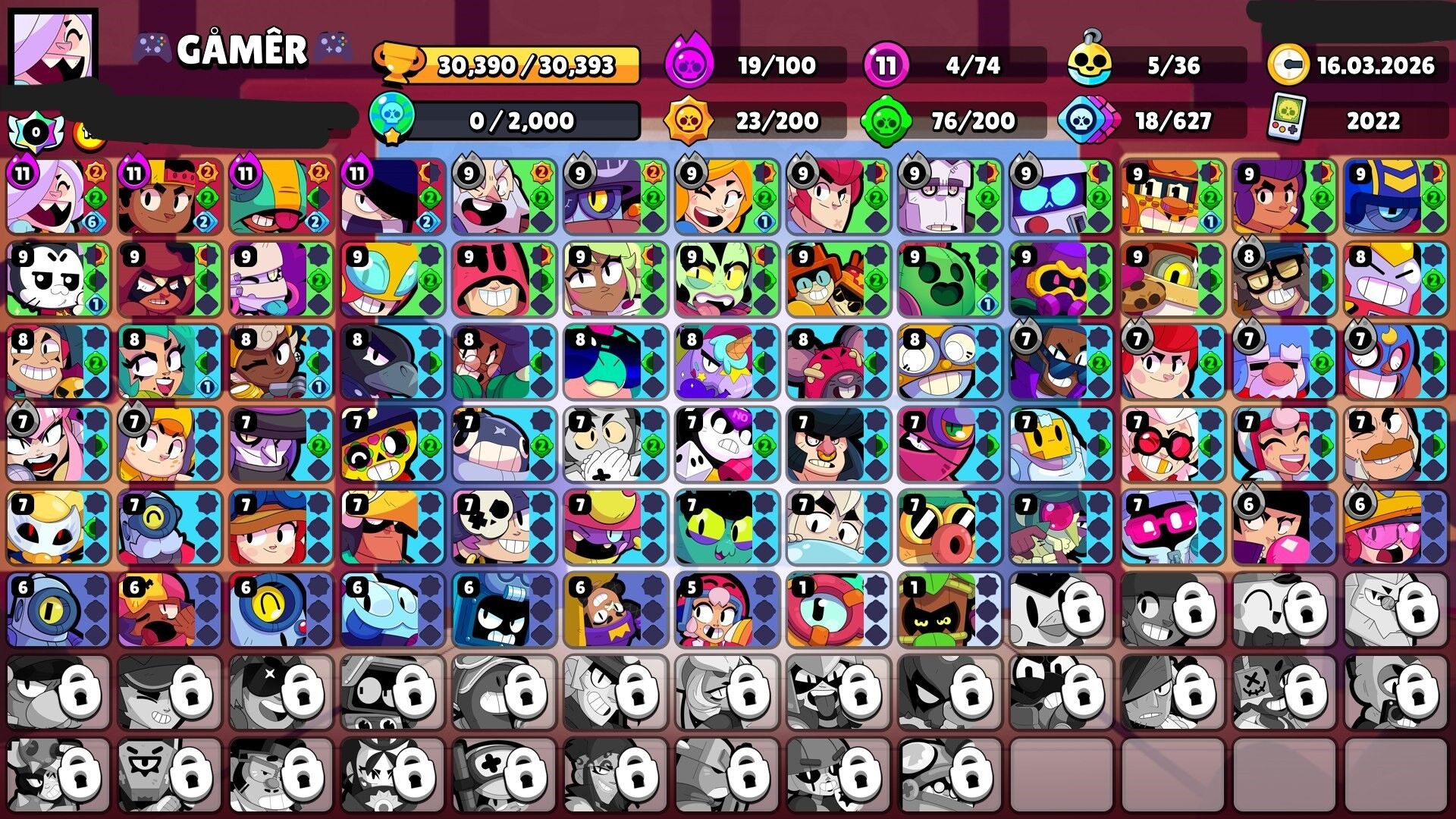 Brawl Stars Account (IOS/ANDROID) – 120 SKINS | 4 HYPERCHARGE | 30,390 TROPHIES | 5 BUFFIES | 74 BRAWLERS | 5 PRESTIGE | 4 MAX BRAWLERS |