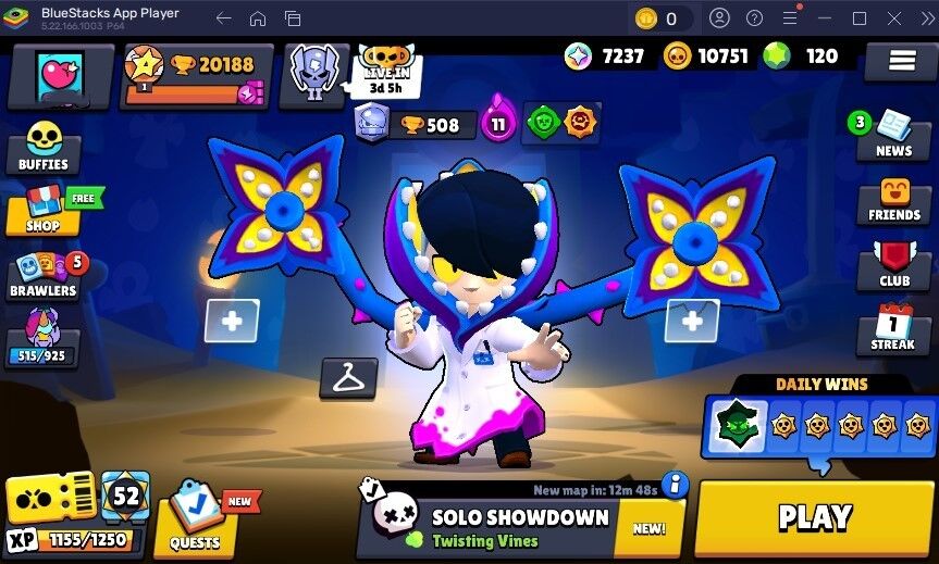 80 SKINS 🔥 4 HYPERCHARGE 🔥 20.188 TROPHIES 🔥2 BUFFIES 💜 64 BRAWLERS 💜 0 PRESTIGE 💜 7 MAX BRAWLERS 🔥20K