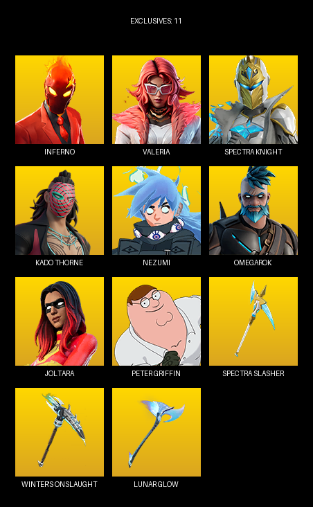 Fortnite Account ( PC / PLAYSTATION / XBOX ) (Inferno, Valeria, Spectra Knight, Kado Thorne, Nezumi, Omegarok, Joltara, Peter Griffin, Nolan Chance, Doom Slayer, Yulejacket, Jade, Shadow Blade Hope, Antonia, Renegade Rebel, Nisha, Vengeance Jones, Raven Team Syd, Aerial Assault Bomber, Hero Baymax) (50 Skins) Fortnite Account ( PC / PLAYSTATION / XBOX ) (Inferno, Valeria, Spectra Knight, Kado Thorne, Nezumi, Omegarok, Joltara, Peter Griffin, Nolan Chance, Doom Slayer, Yulejacket, Jade, Shadow Blade Hope, Antonia, Renegade Rebel, Nisha, Vengeance Jones, Raven Team Syd, Aerial Assault Bomber, Hero Baymax) (50 Skins)