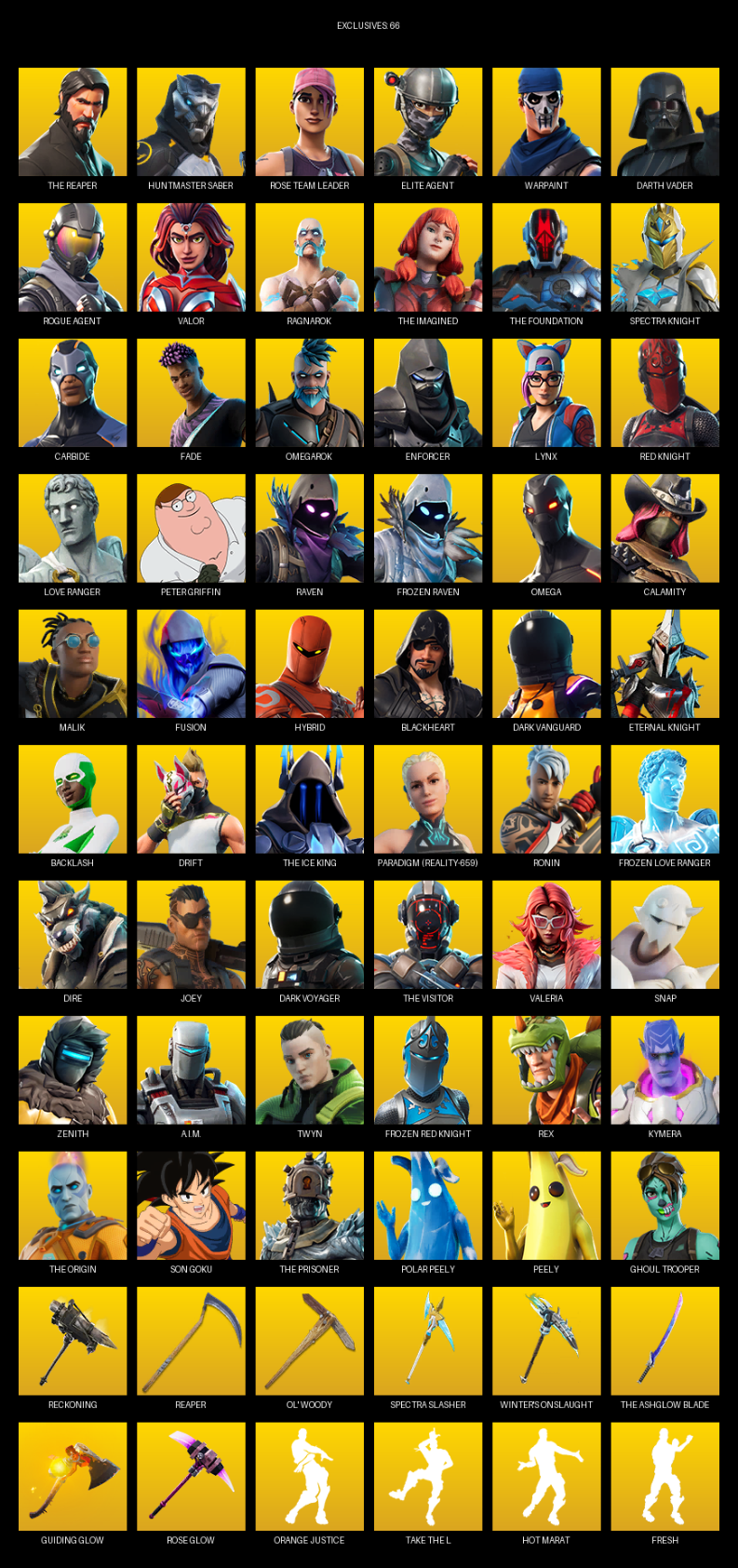 Fortnite Account ( PC ) (The Reaper, Elite Agent, Omega, Huntmaster Saber, Rose Team Leader, Warpaint, Darth Vader, Valor, Ragnarok, Spectra Knight, Carbide, Fade, Omegarok, Enforcer, Lynx, Love Ranger) (199 Skins)