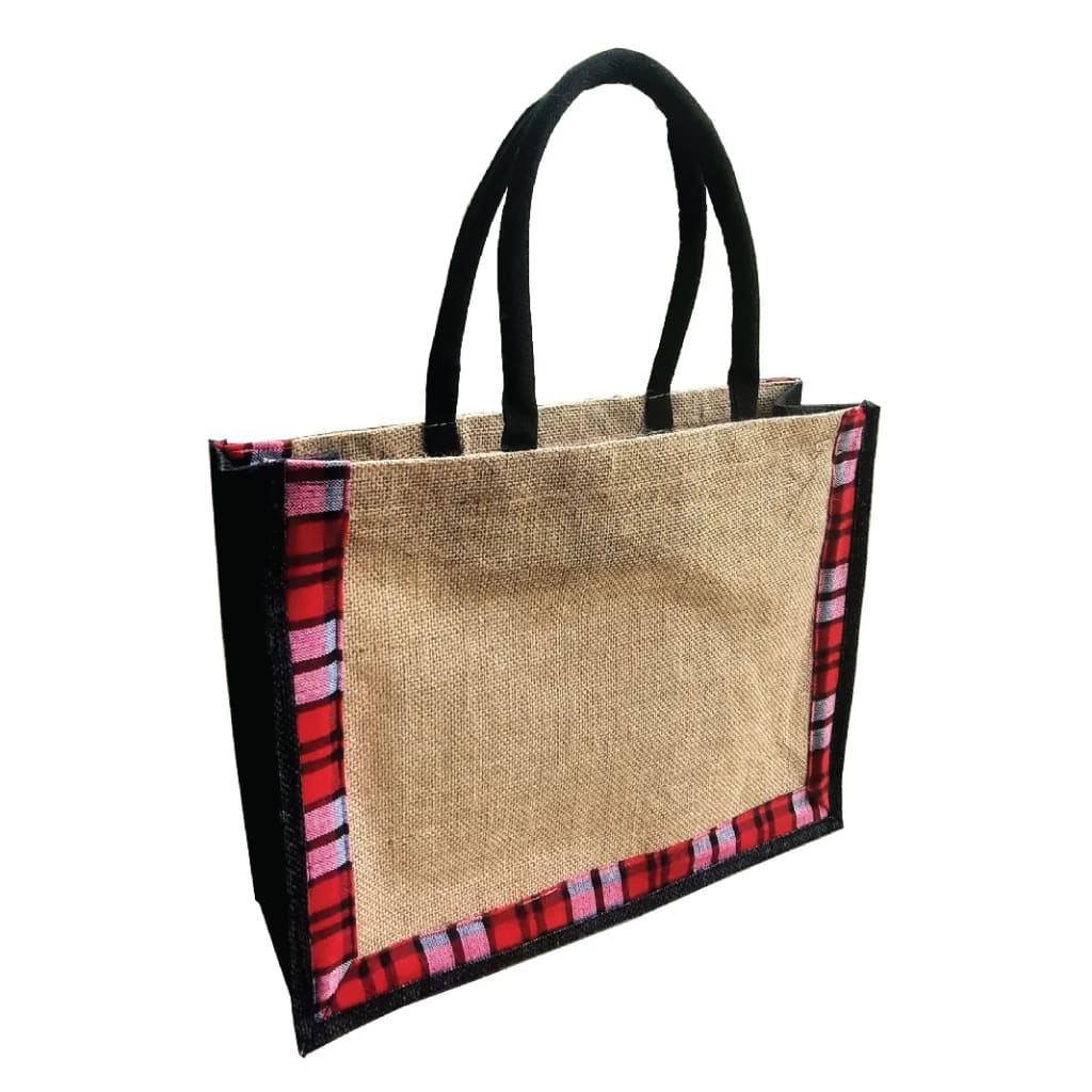 Eco-friendly Jute Bag with Edged Maasai Maroon Strip - view 1