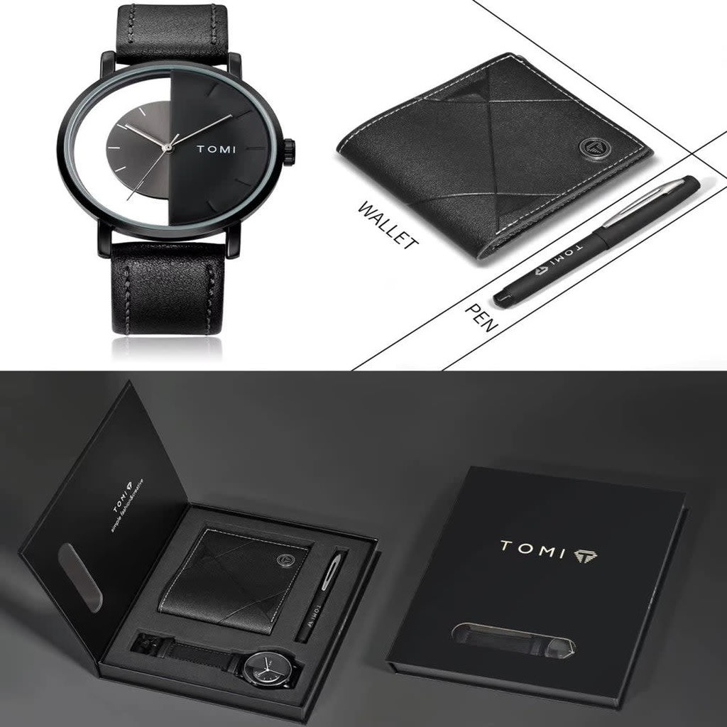 Men's Watch Gift Set with Wallet & Pen - Black - view 1