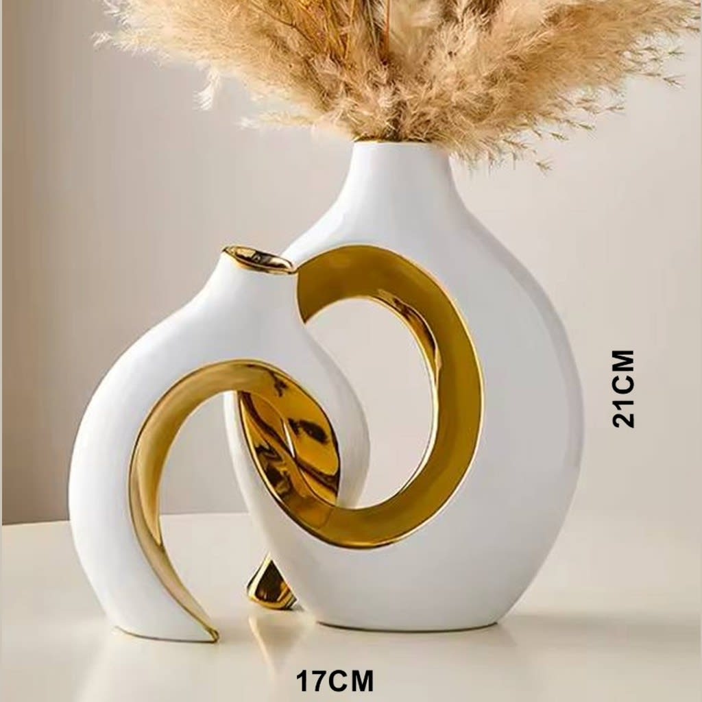 Decorative Ceramic Flower Vase (Grey & Gold) - view 1