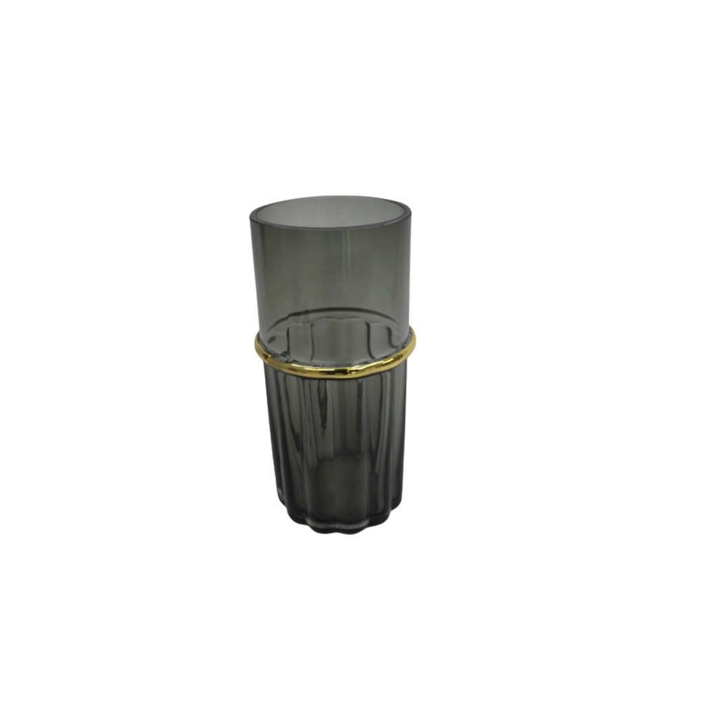 Clear Glass Flower Vase with Golden Rim Decor - view 1