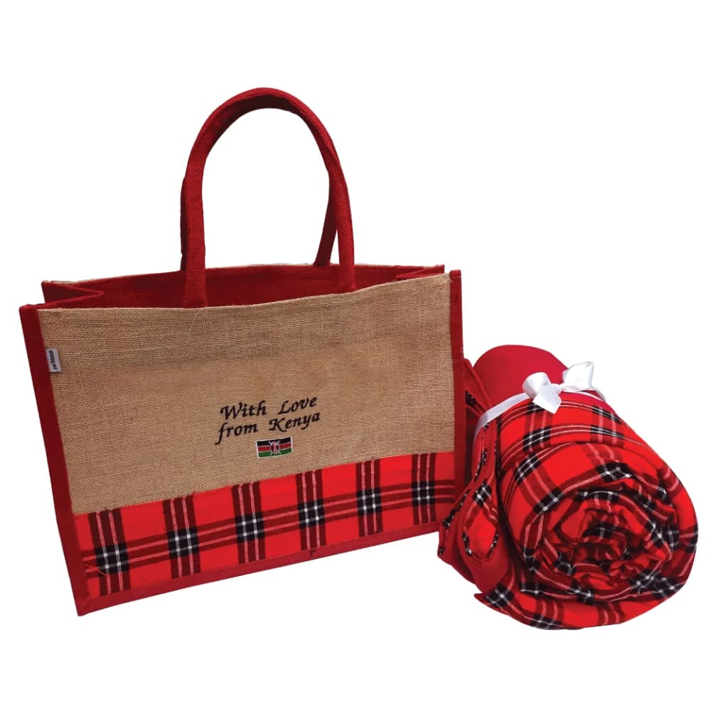 Maasai Fleece Blanket - Jute bag combo
