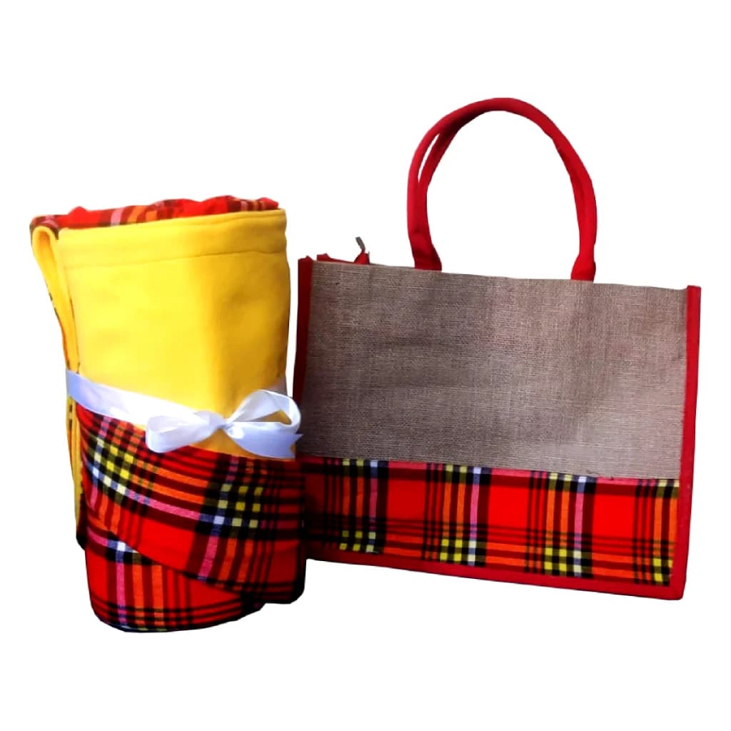 Maasai Fleece Blanket - Jute bag combo (Serengeti)