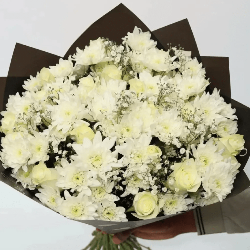 White Ensemble White Roses Mums & Gypsophila
