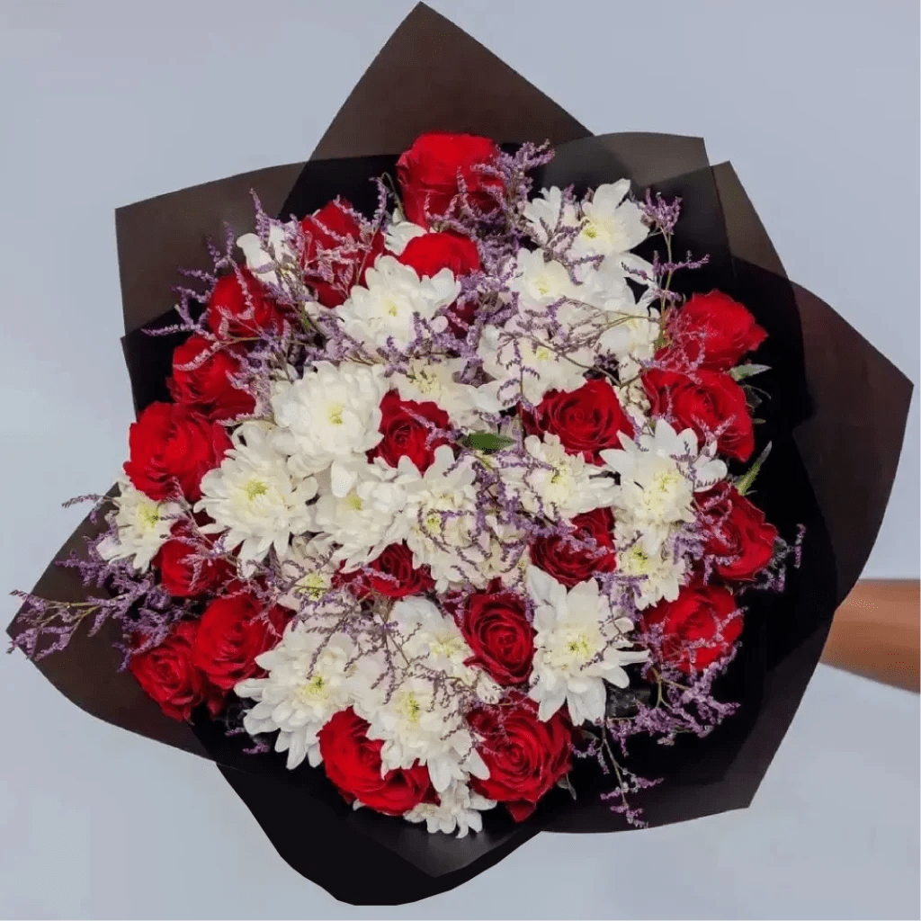 Timeless Elegance Red Roses White Mums