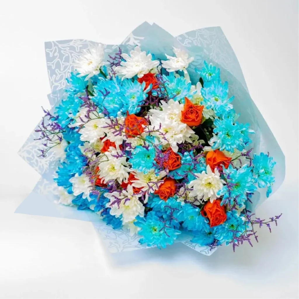 Sunset Reverie Blue & White Mums