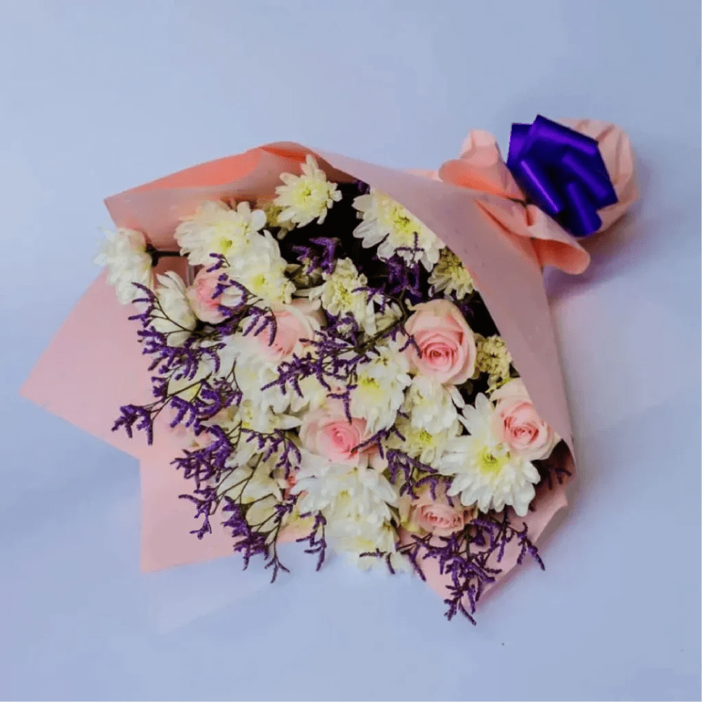 Serene Elegance Pink Roses White Mums Lite