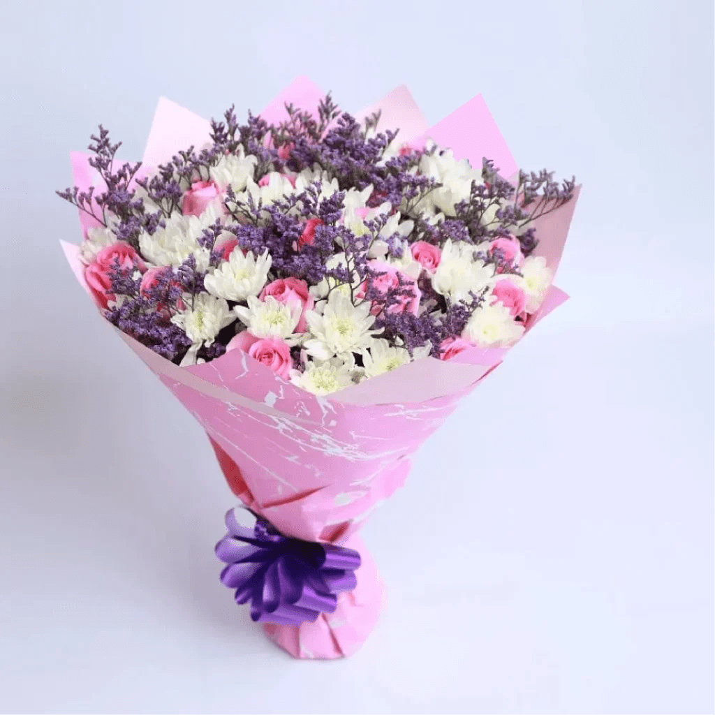 Serene Elegance Pink Roses White Mums Classic
