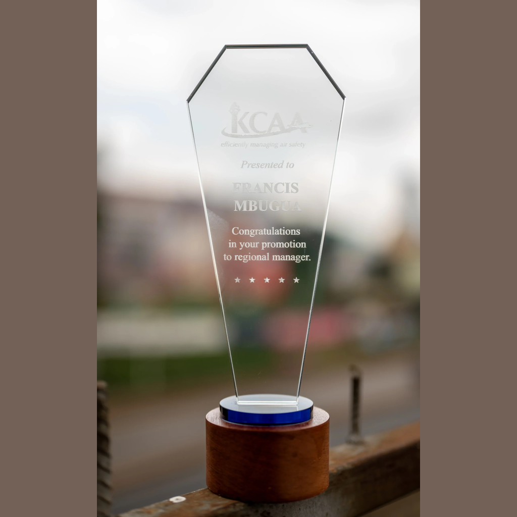 Long Glass Award with Round Wooden Base