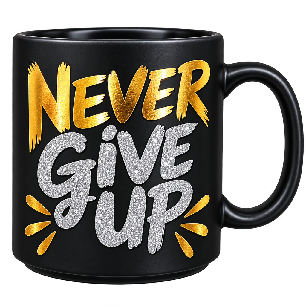 Never Give Up Motivational Mug