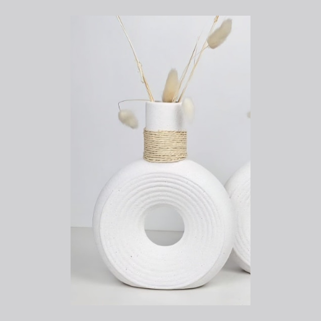 Ceramic Vase (White & Silver)