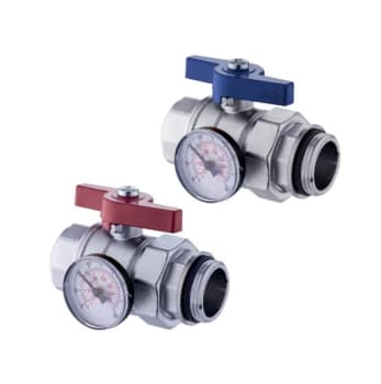 Kuleventilsett rett 1" m/ termometer 0 - 60° (pr.sett) til gulvvarmefordeler