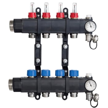 SL gulvvarmefordeler 1 1/4" kompositt, 3 kurser m/ flowventil