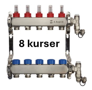 AB Gulvvarmefordeler i rustfritt 8 kurser m/ flowmeter