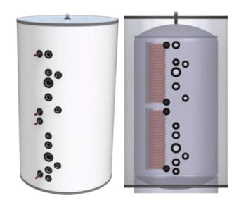 Borø akkumulatortank TIP 750 liter - 2xBF12L kobberrørspiral Ø22mm (ø960) - 3bar
