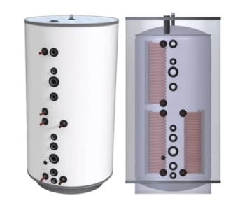 Borø akkumulatortank TIP 750 liter - 2xBF12-SOL15 kobberrørspiral Ø22mm (ø960) - 3bar