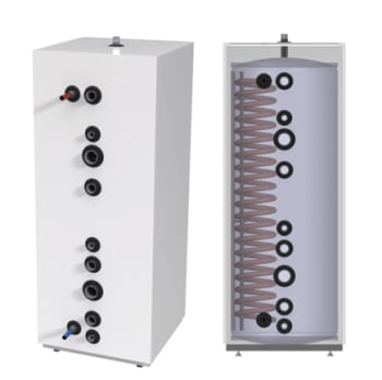 Borø akkumulatortank TIV 300 liter – 1xB15LU kobberrørspiral Ø22mm (600x600x1578mm) - 3bar