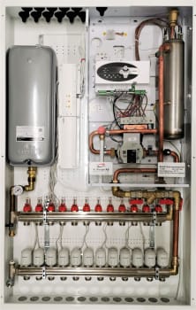 AB gulvvarmesentral i skap, 4-12 kW - 3x230V, 11 kurser gulvvarmefordeler