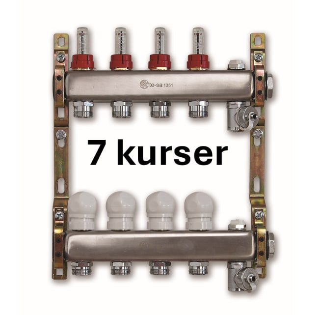 AB tesa gulvvarmefordeler i rustfritt 7 kurser m/ flowmeter