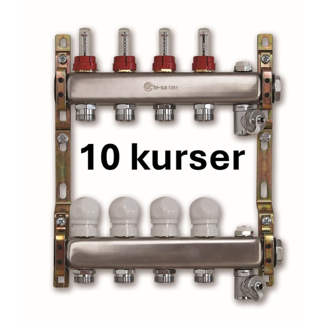 AB tesa gulvvarmefordeler i rustfritt 10 kurser m/ flowmeter