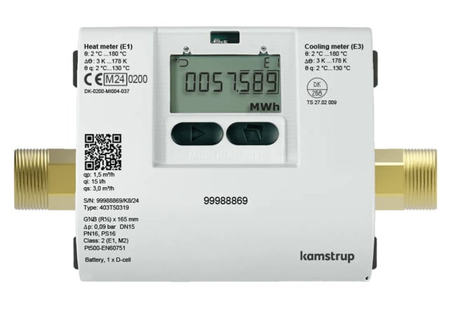 Multical 403 energimåler 2.5 m³/h, G1B (R¾) x 130mm m/ 230V nettspening
