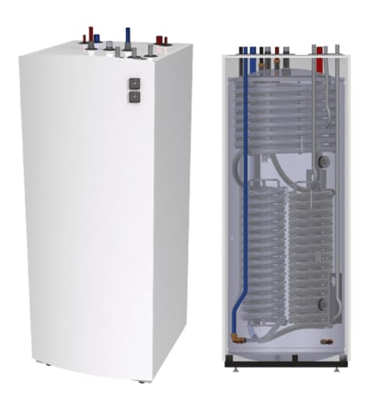 Borø akkumulatortank TIDA 500L 1xBR25/1xSOLR12 rustfri spiraler, Ø22mm (700x747x1760mm) 3bar