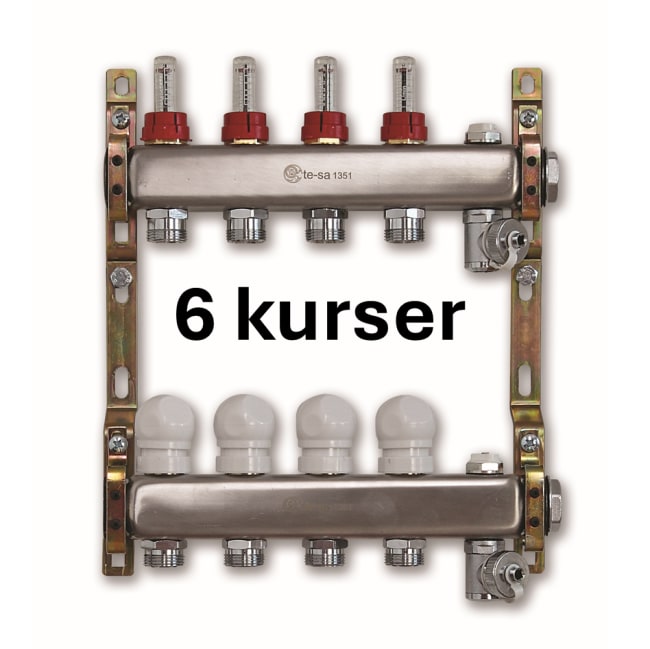 AB Gulvvarmefordeler i rustfritt 6 kurser m/ flowmeter